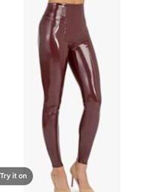 SPANX Faux Patent Leather Leggings Ruby Red High Rise Size Large